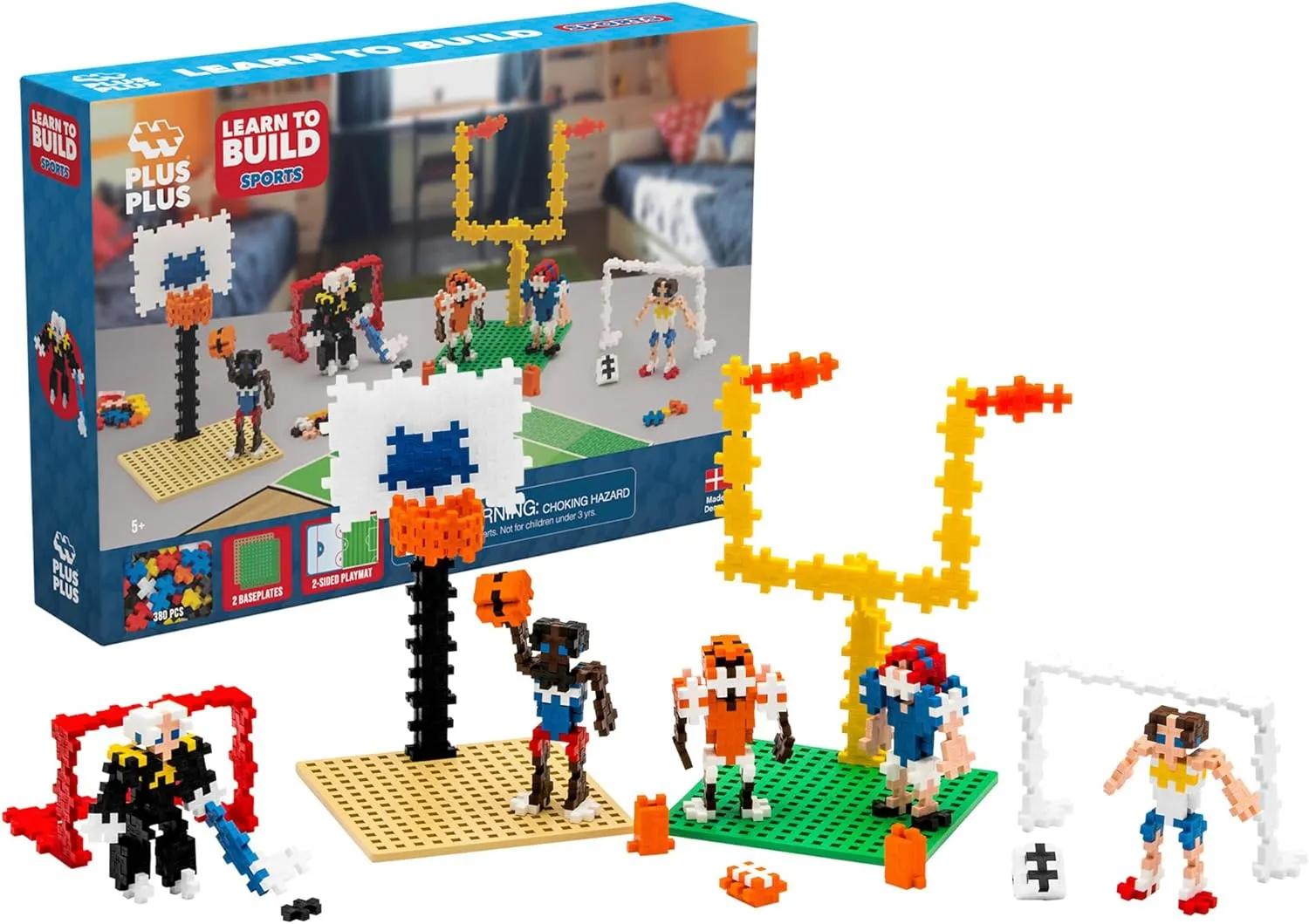 PLUS PLUS Learn to Build Set, Interlocking Mini Building Blocks, 3D Puzzle Construction Stem Toy for Kids - Sports, 380 Pieces