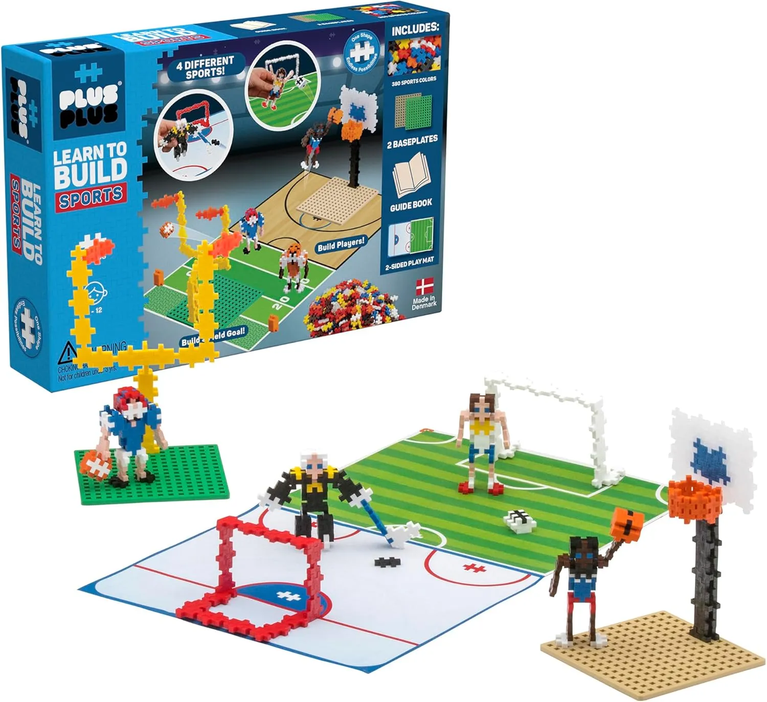 PLUS PLUS Learn to Build Set, Interlocking Mini Building Blocks, 3D Puzzle Construction Stem Toy for Kids - Sports, 380 Pieces