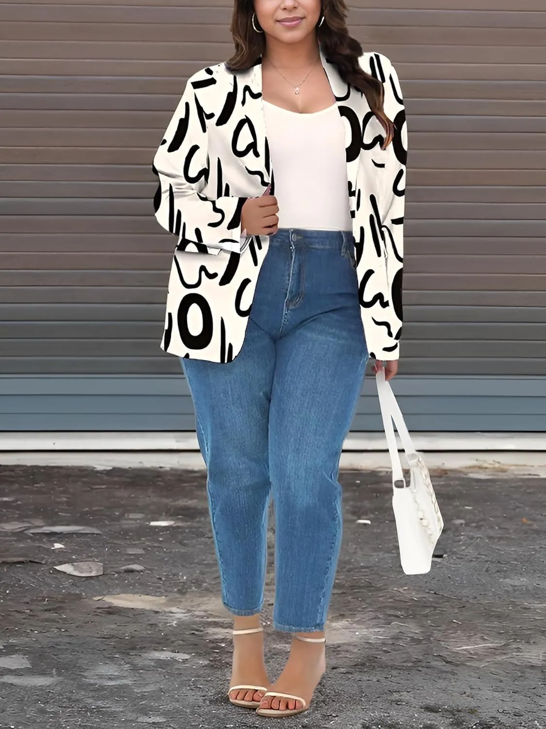 Plus Size Blazers for Curvy Women Sexy Trendy Colorful Oversize Graphic Open Front Jackets