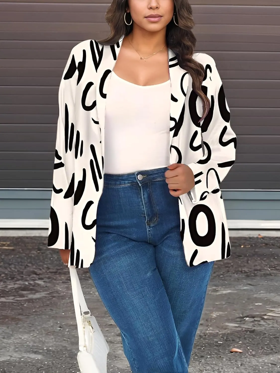 Plus Size Blazers for Curvy Women Sexy Trendy Colorful Oversize Graphic Open Front Jackets