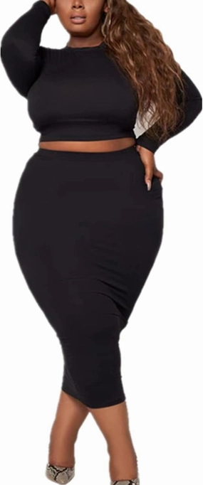 Plus Size Women 2 Piece Outfits Sets Sexy Tracksuit Midi Dress,Sleeveless Tank Top Bodycon Skirts Set Casual Summer