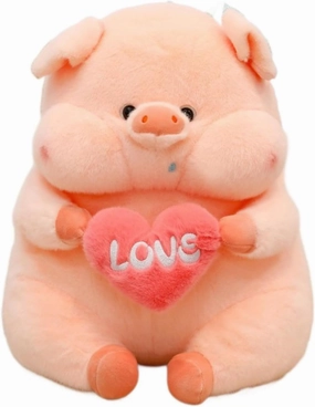 Plush Pig Stuffed Animals Soft Toys Holding Love Heart Dolls Gifts for Girls Girlfriend Lover Pink 10 Inches