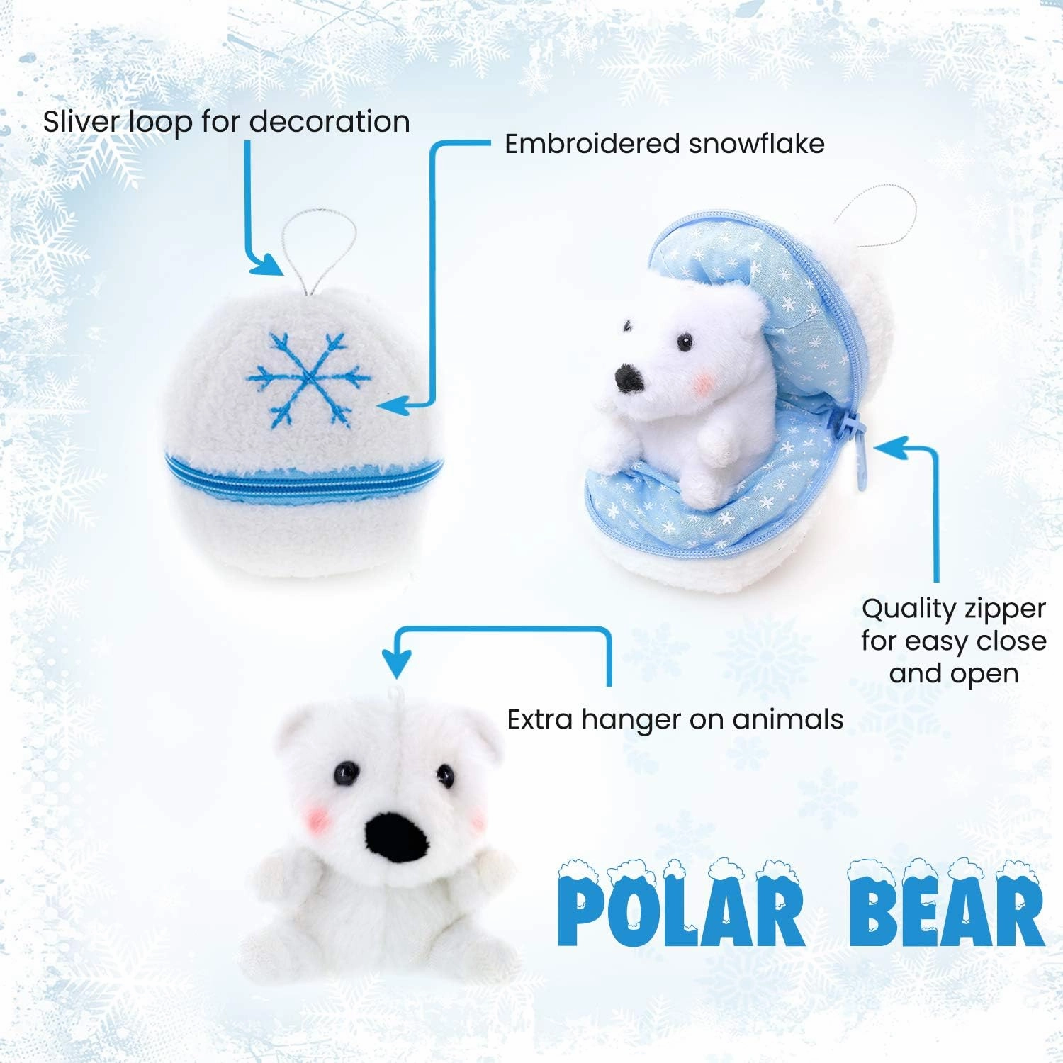 Plushland Snowball Stuffed Zip Up Animal – Polar Bear – Cute Plush Animal Assortment –Wonderful Soft Toy for Families & Friends