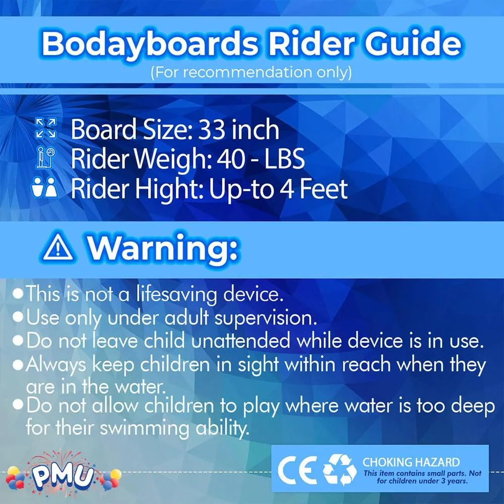 PMU 33 Inch Space Animals Printed Bodyboard - Lightweight Wrist Leash Slick Bottom Body Board for Beach, Sea & Pool - Surfing Board for Kids, Teens & Adults Wave Conditions Pkg/1