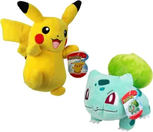 Pokemon 8" Pikachu & Bulbasaur Plush 2-Pack - Generation 1 Starter - Officially Licensed - Authentic Soft Stuffed Animal Toy Figures - Gift for Kids, Boys, Girls - 2 
