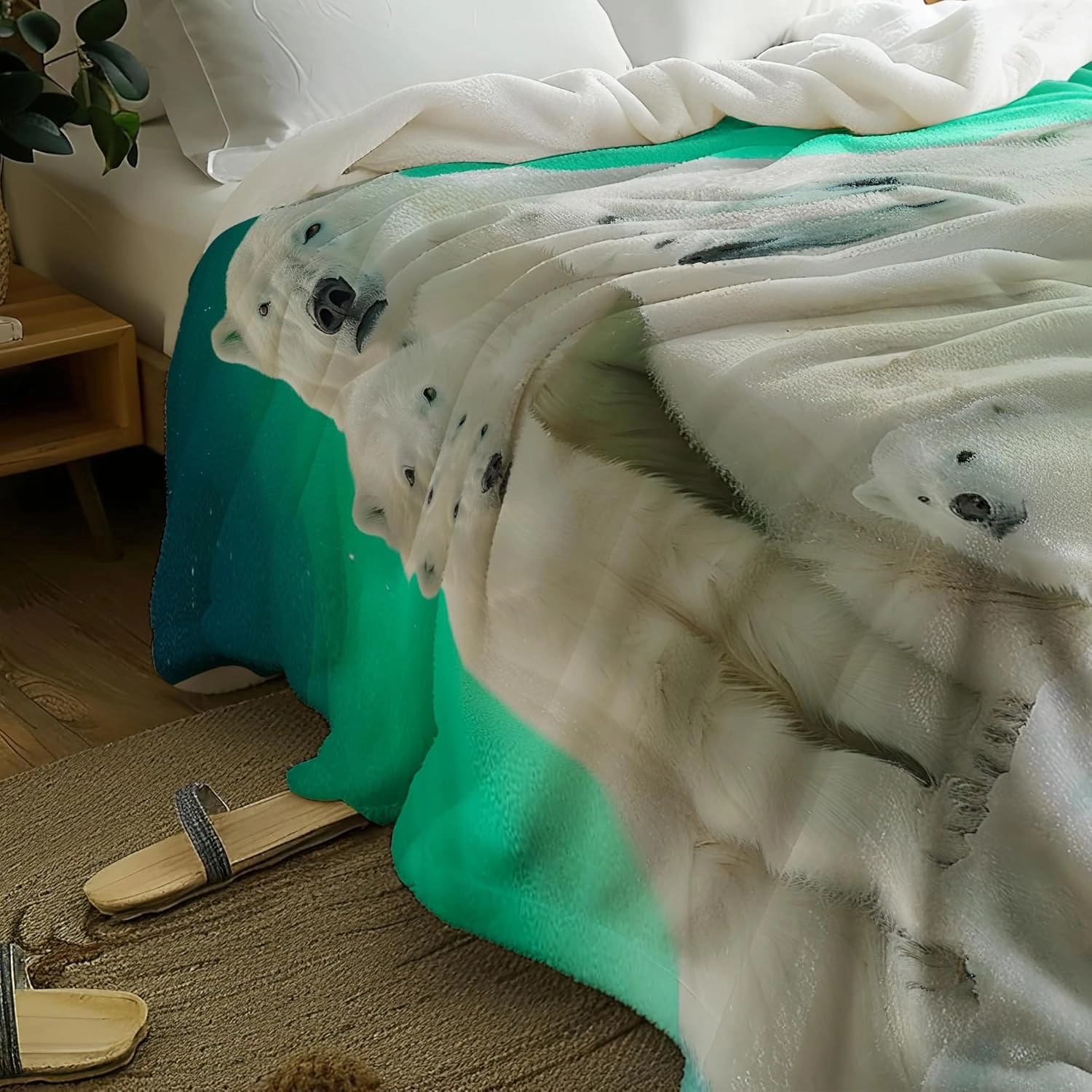 Polar Bear Throw Blankets Cute Bears Blanket Cute Animal Winter Theme Fleece Flannel Soft Warm Fuzzy Lightweight Plush Blanket Decor Bed Sofa Gift 50"x40"
