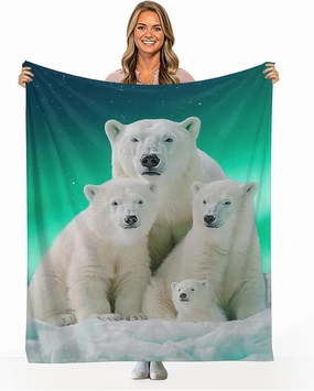 Polar Bear Throw Blankets Cute Bears Blanket Cute Animal Winter Theme Fleece Flannel Soft Warm Fuzzy Lightweight Plush Blanket Decor Bed Sofa Gift 50"x40"
