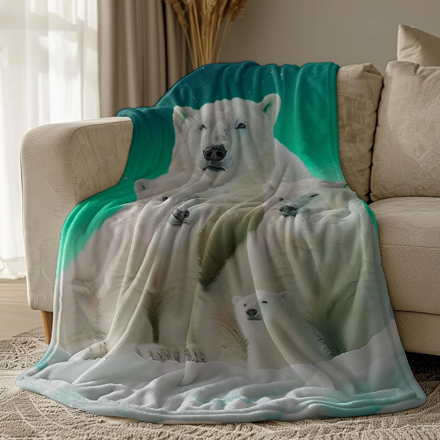 Polar Bear Throw Blankets Cute Bears Blanket Cute Animal Winter Theme Fleece Flannel Soft Warm Fuzzy Lightweight Plush Blanket Decor Bed Sofa Gift 50"x40"