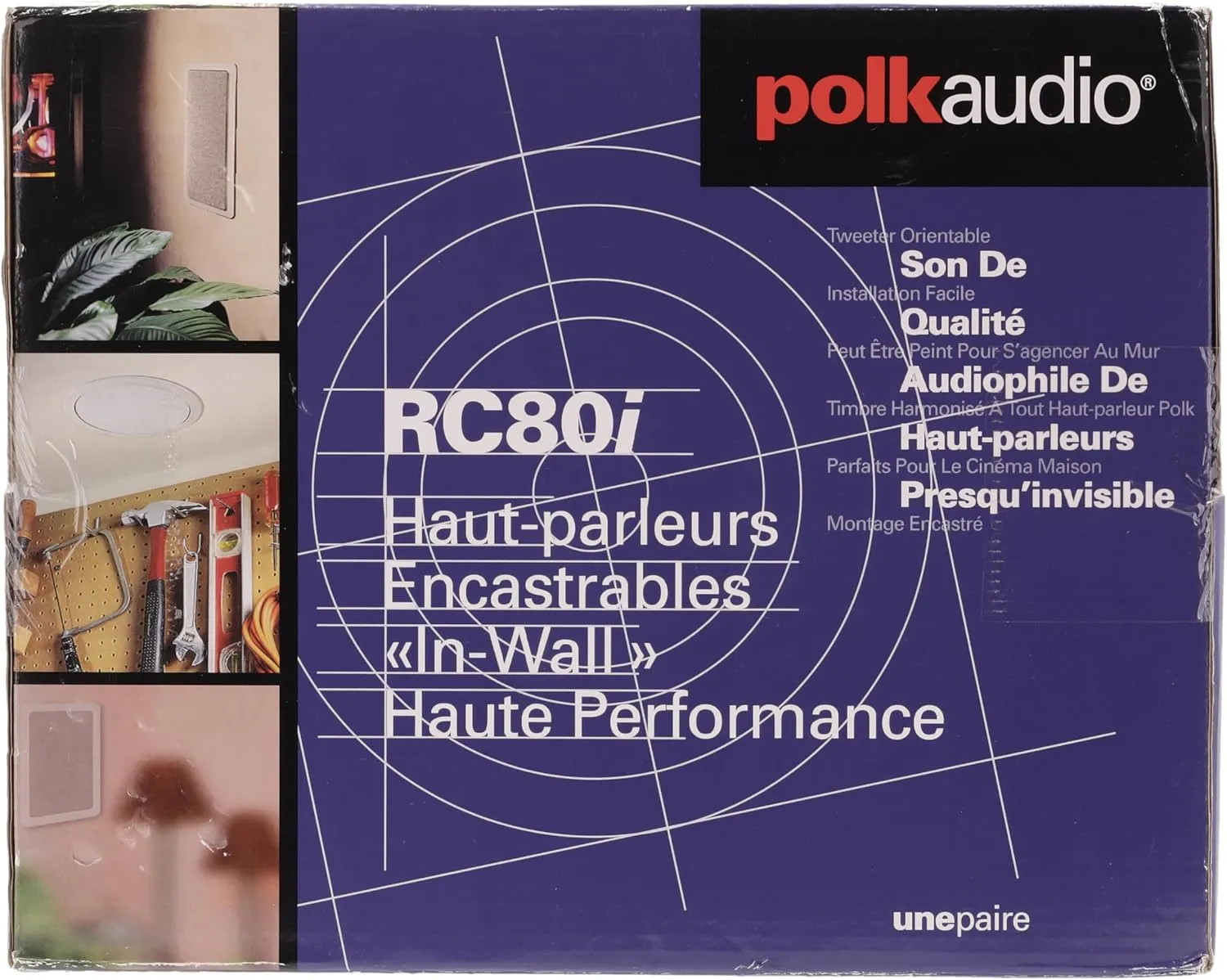 Polk Audio RC80i 2-way Premium In-Ceiling 8" Round Speakers, Set of 2 Perfect for Damp and Humid Indoor/Outdoor Placement - Bath, Kitchen, Covered Porches (White, Paintable-Grille)