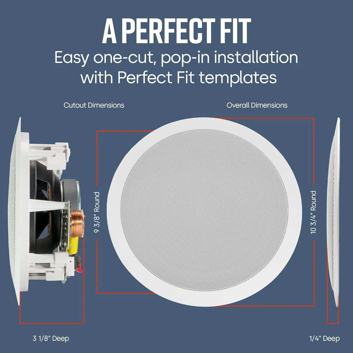 Polk Audio RC80i 2-way Premium In-Ceiling 8" Round Speakers, Set of 2 Perfect for Damp and Humid Indoor/Outdoor Placement - Bath, Kitchen, Covered Porches (White, Paintable-Grille)