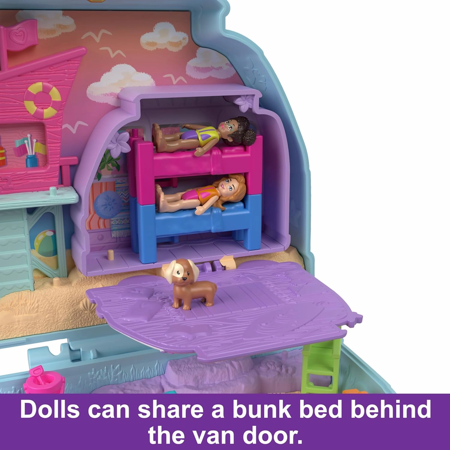 Polly Pocket Dolls & Playset, Seaside Puppy Ride Compact with 11 Accessories, Travel Toy with Fidget Exterior