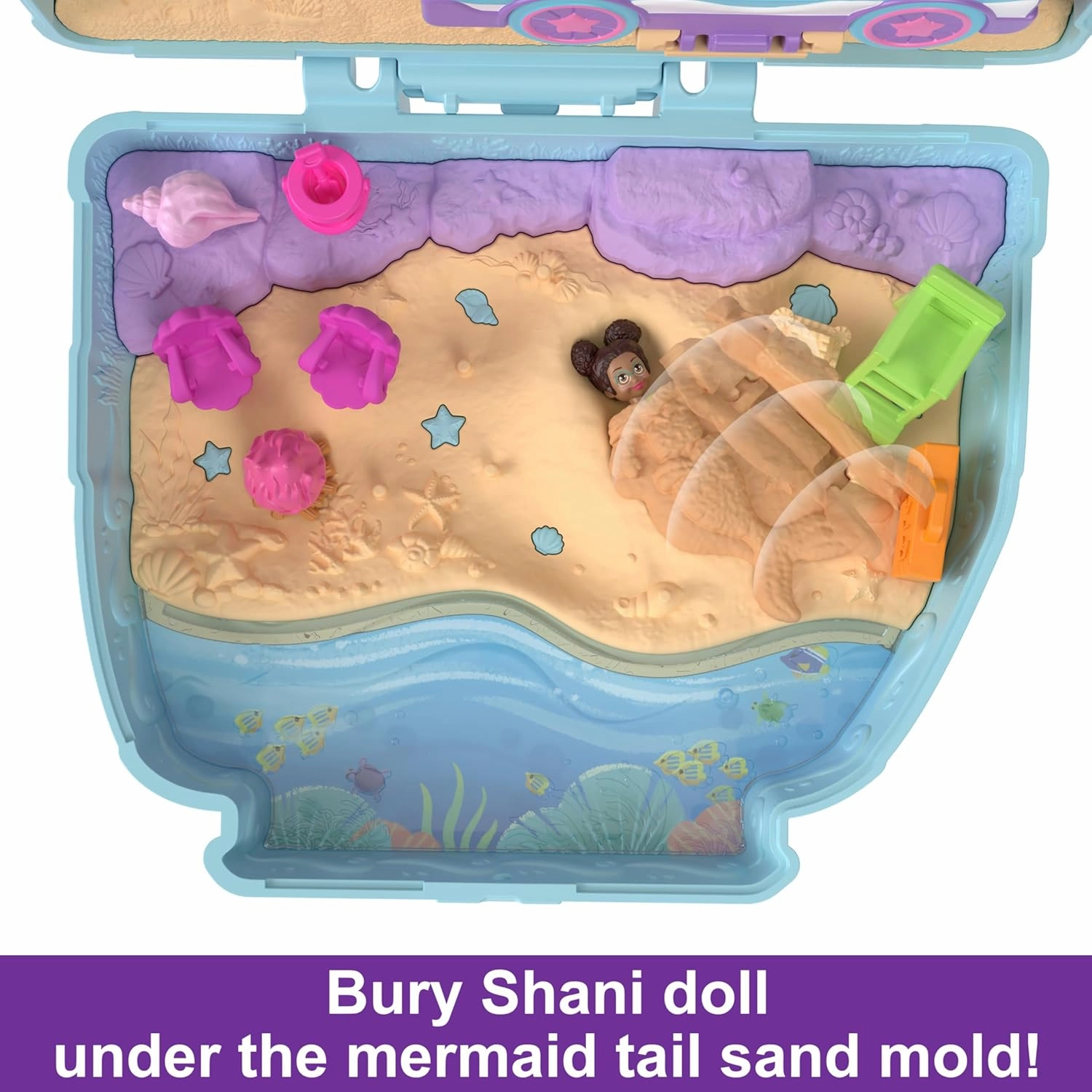 Polly Pocket Dolls & Playset, Seaside Puppy Ride Compact with 11 Accessories, Travel Toy with Fidget Exterior