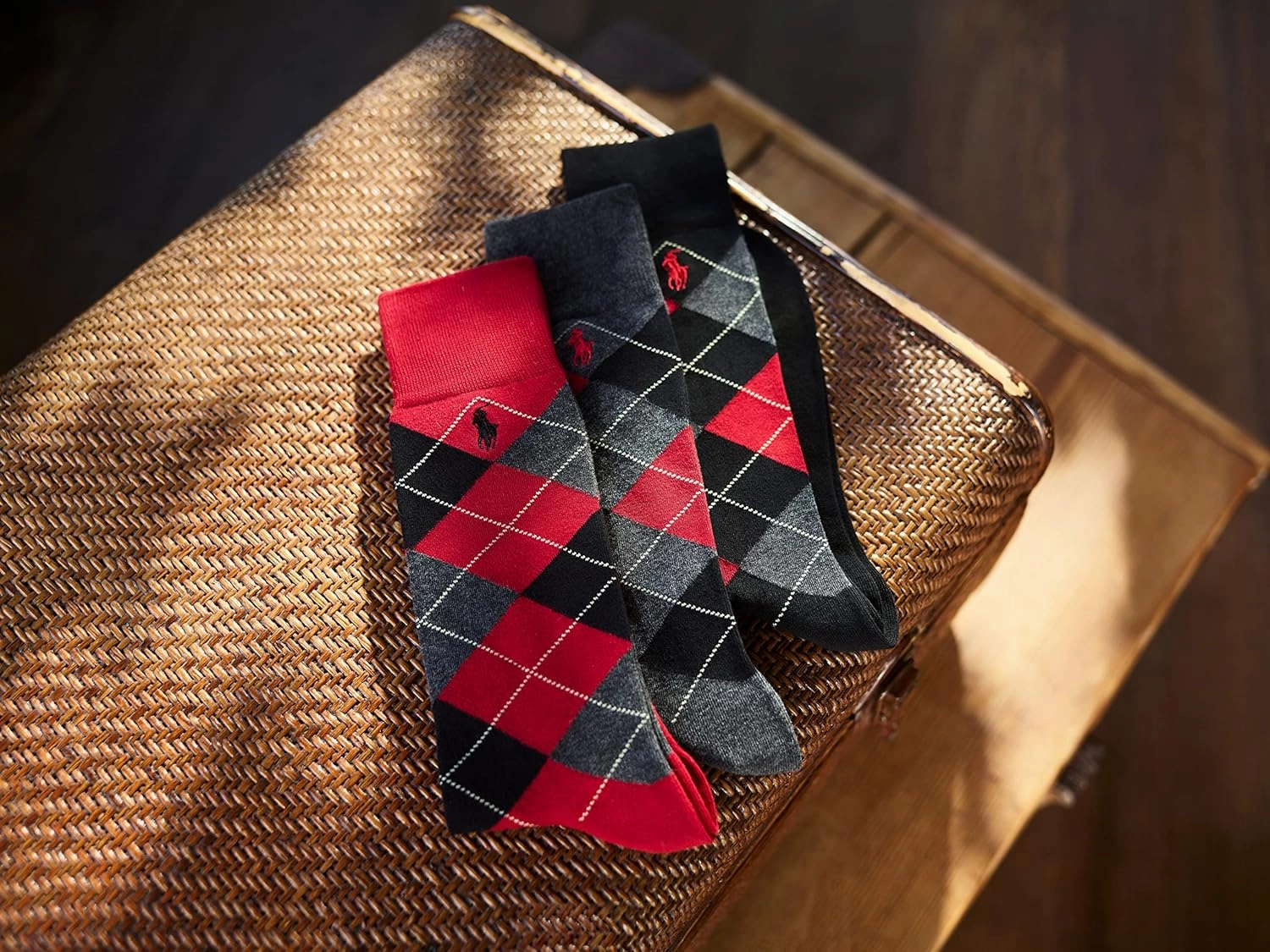 Polo Ralph Lauren Men's Argyle Pattern Dress Crew Socks - 3 Pair Pack - Soft Lightweight Cotton Comfort