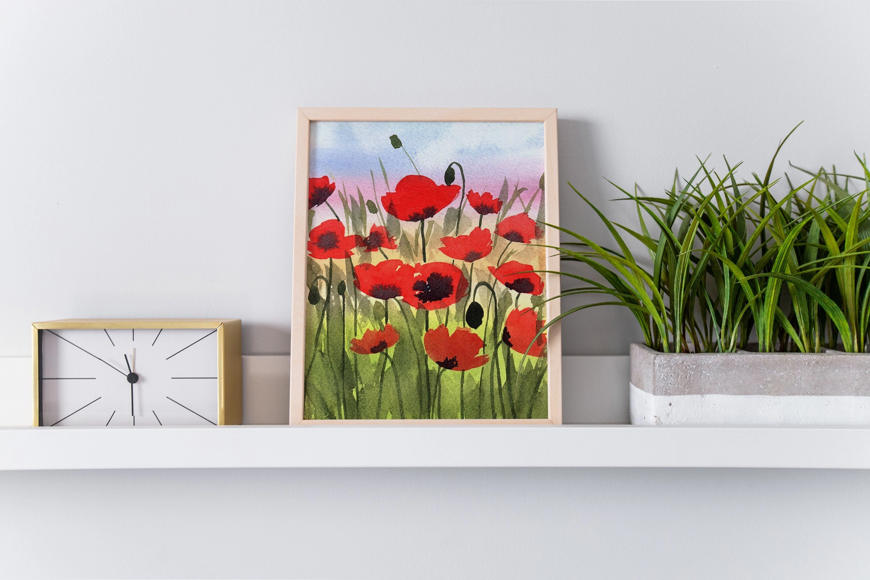 Poppies at Sunset - Reproduction, Fine Art Print, Giclee Print, Floral Landscape, Red Poppies, Flowers