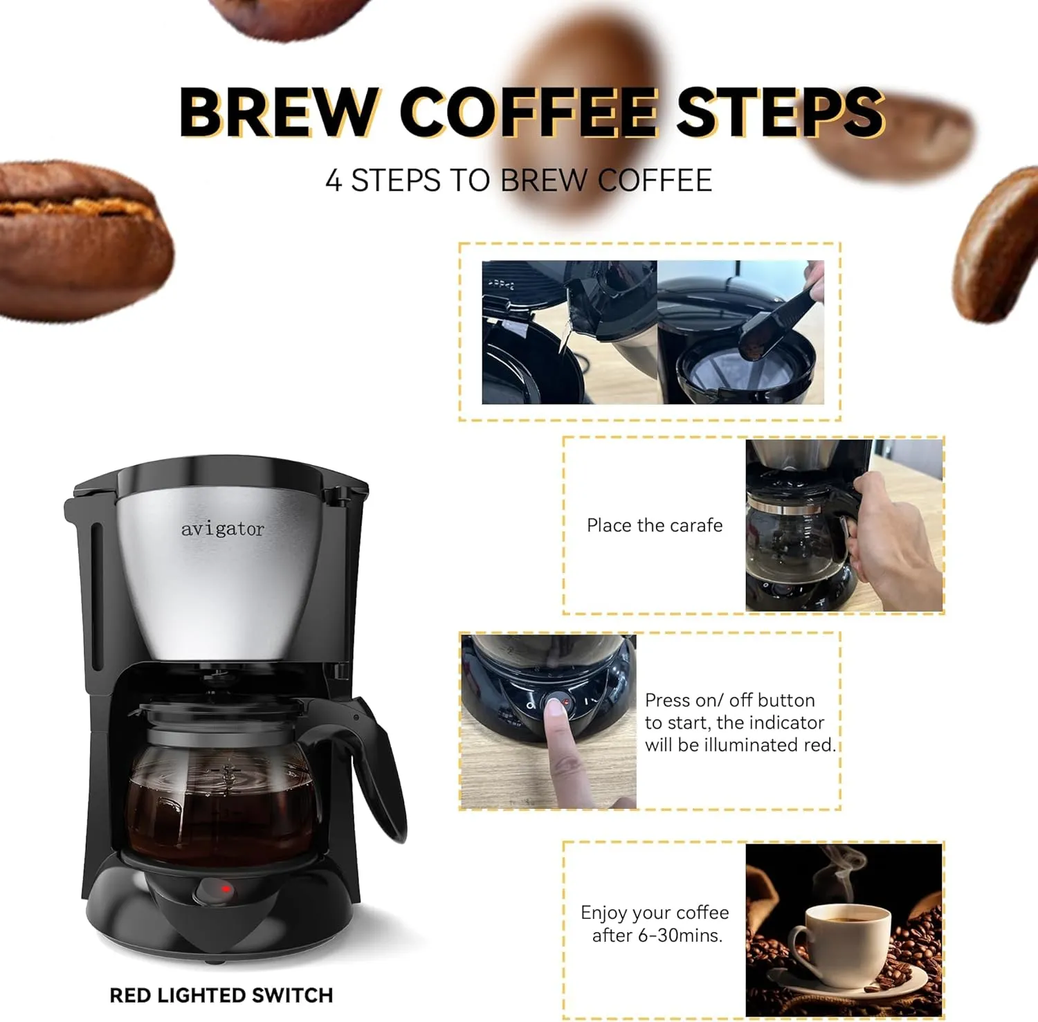 Portable Coffee Maker for Travel Camping Car, Ground Coffee Machine Single Serve with 5 Cup Glass Carafe for Traveling, RV, Office, Home and Dorm, 12V, Sliver Black