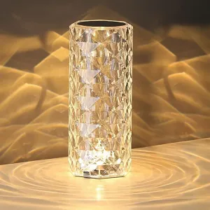 Portable Crystal Table Lamp, 3-Color Touch Control Rechargeable Night Light, Bedside & Desk Lamp for Bedroom, Living Room, Kitchen & Dining Room (3-Color Rose)
