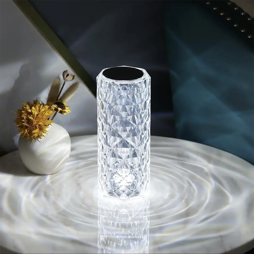 Portable Crystal Table Lamp, 3-Color Touch Control Rechargeable Night Light, Bedside & Desk Lamp for Bedroom, Living Room, Kitchen & Dining Room (3-Color Rose)