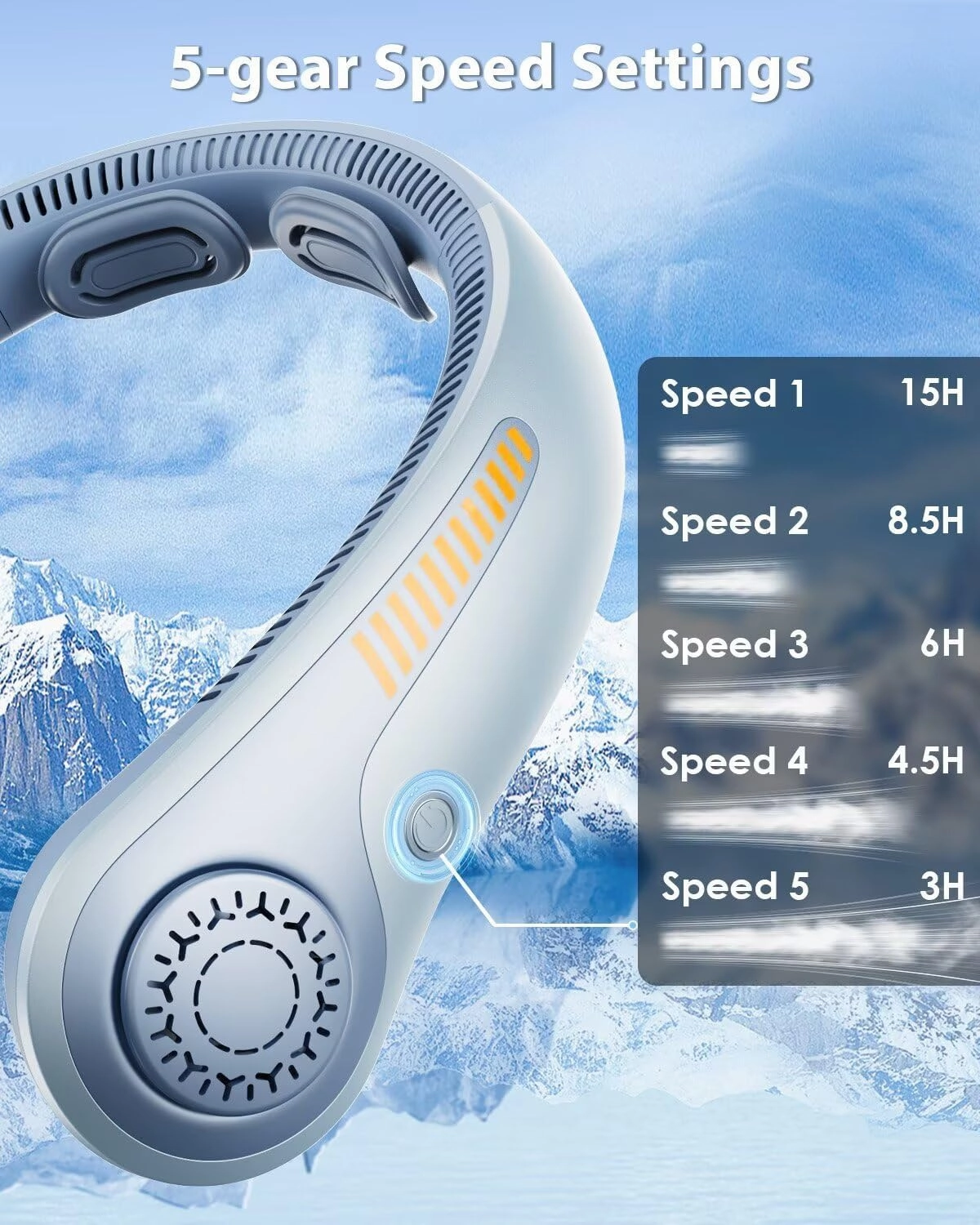 Portable Neck Fan - Neck Fans that Blow Cold Air Rechargeable, USB-C Battery Operated, Neckbrace, 5 Speeds, Bladeless Wearable Personal Cooler for Men Women, Sports, Gardening, Office, Travel, Camping
