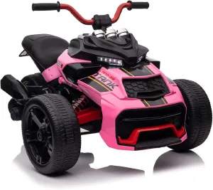 POSTACK 24V Kids Ride on Motorcycle, 3 Wheeler Ride On ATV for Boys Girls, Battery Powered Electric Vehicle for Toddlers with LED Lights, Music, Horn, Rose Pink