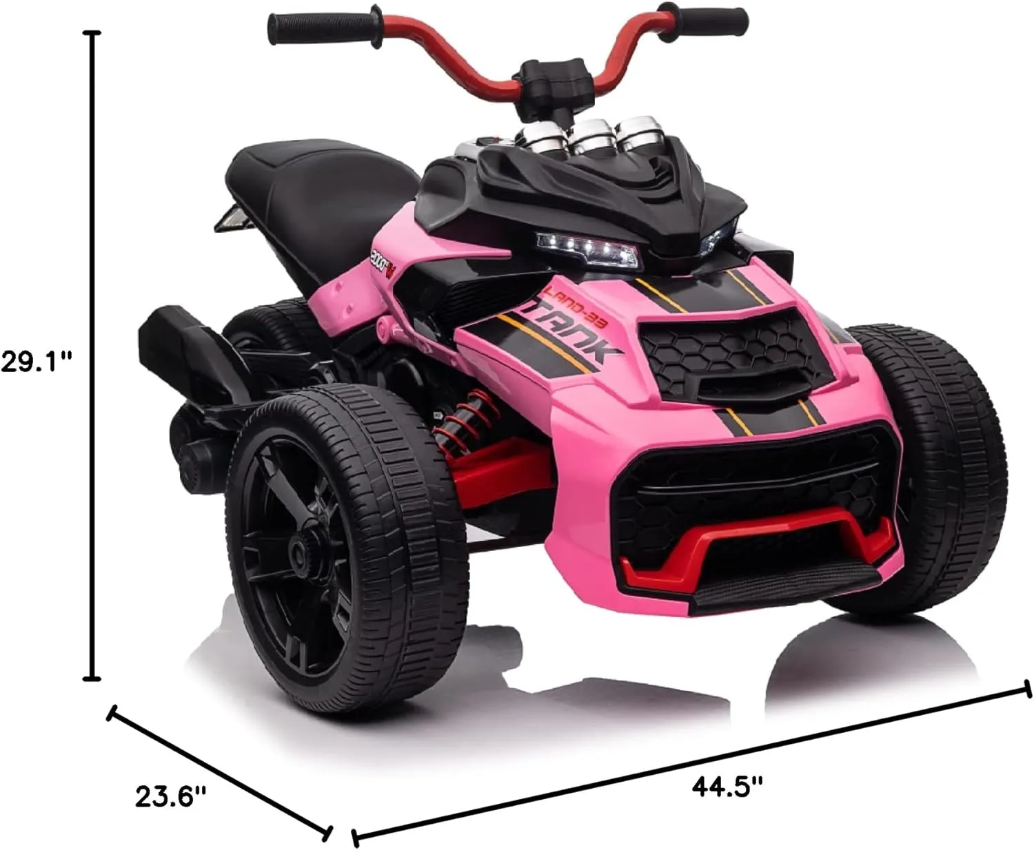POSTACK 24V Kids Ride on Motorcycle, 3 Wheeler Ride On ATV for Boys Girls, Battery Powered Electric Vehicle for Toddlers with LED Lights, Music, Horn, Rose Pink