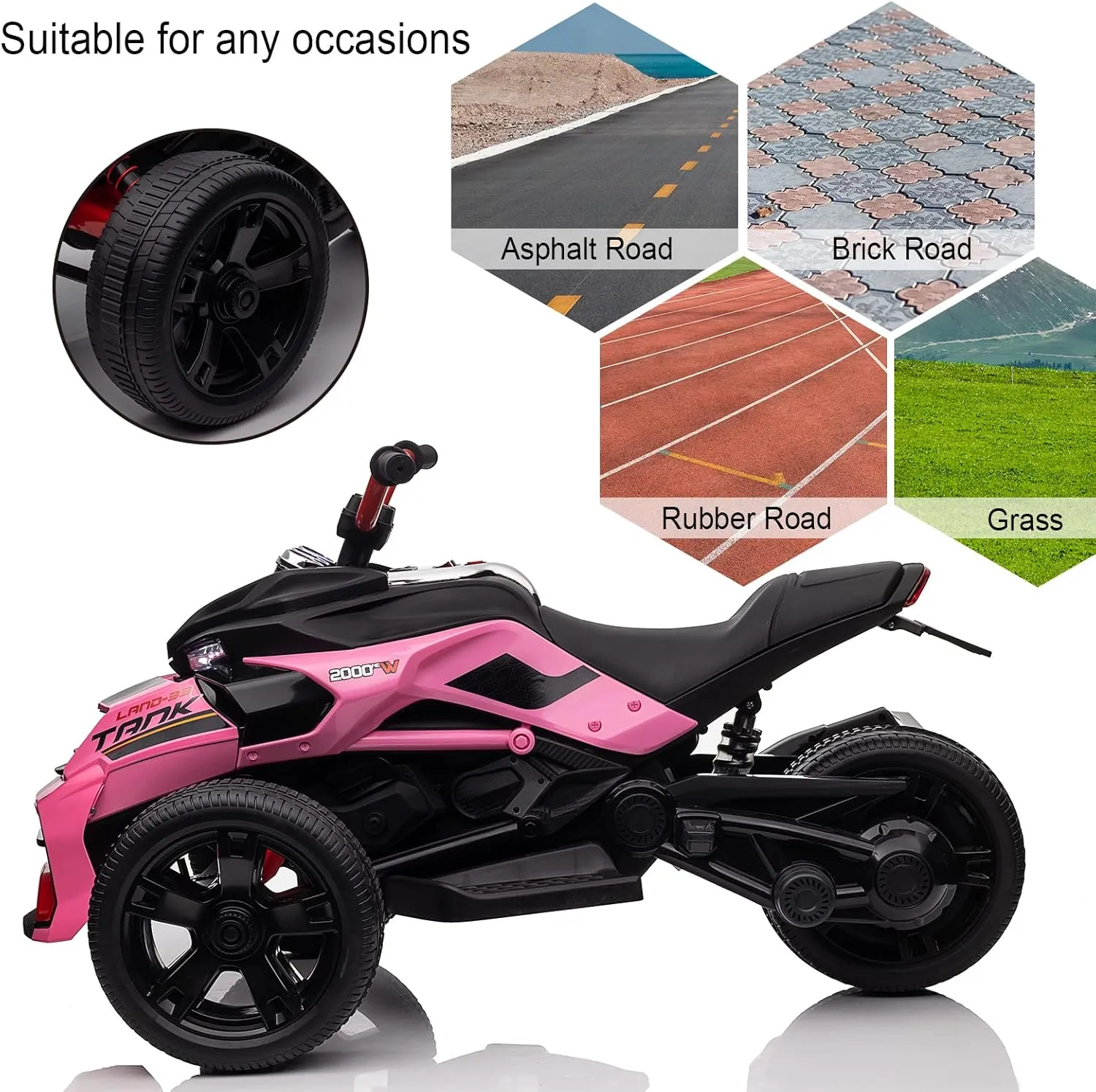 POSTACK 24V Kids Ride on Motorcycle, 3 Wheeler Ride On ATV for Boys Girls, Battery Powered Electric Vehicle for Toddlers with LED Lights, Music, Horn, Rose Pink