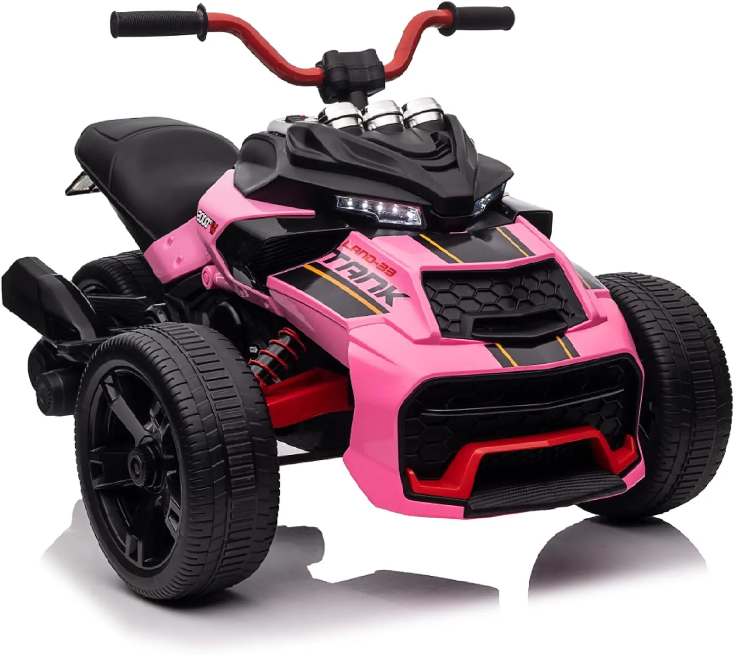 POSTACK 24V Kids Ride on Motorcycle, 3 Wheeler Ride On ATV for Boys Girls, Battery Powered Electric Vehicle for Toddlers with LED Lights, Music, Horn, Rose Pink