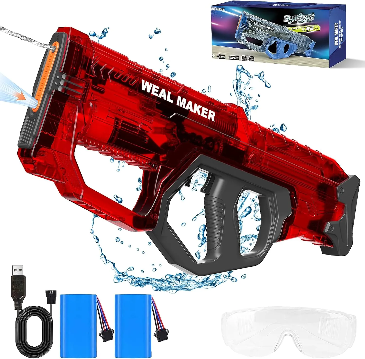 Powerful Auto Filling Electric Water Guns for Adults/Kids,Automatic Squirt Gun with 2 Batteries&High Capacity, Waterproof Water Pistol for Summer Pool/Beach Toys（Red）