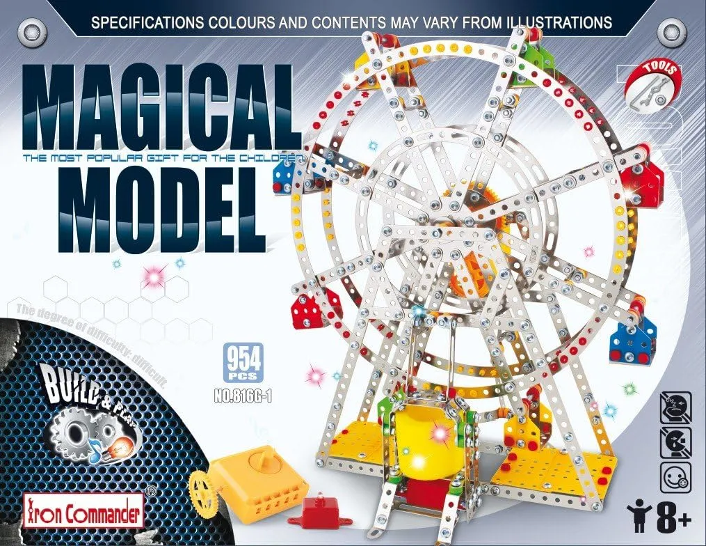 PowerTRC Metal Ferris Wheel Building Blocks Toy Set, Amusement Park Building Construction Toy for Boys Girls, Ferriswheel Educational Building Playset with Lights and Sound