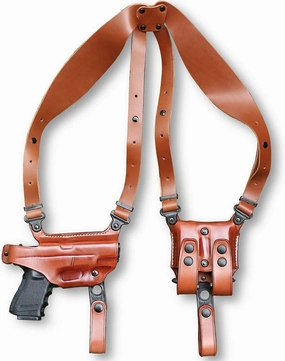 Premium Leather Horizontal Shoulder Holster System with Double Magazine Carrier for CZ 75D PCR Compact 9mm 3.75” Barrel, Right Hand Draw, Brown Color #1308#