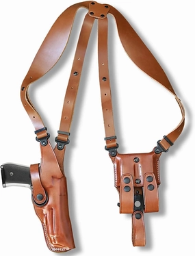 Premium Leather Vertical Shoulder Holster System with Double Magazine Carrier for CZ 75D PCR Compact 9mm 3.75” Barrel, Right Hand Draw, Brown Color #1308#