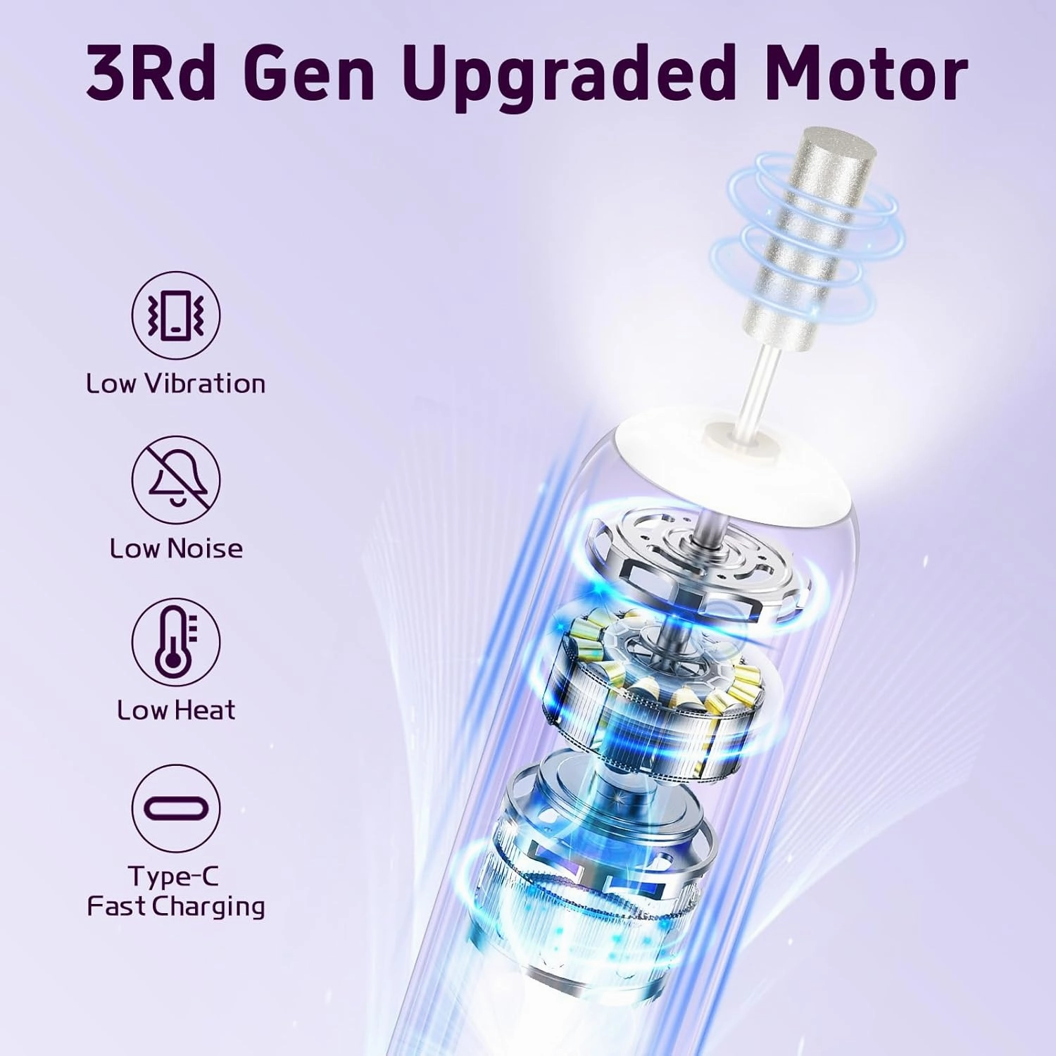 Professional Nail Drill Set, 2,0000 RPM Electric Nail File with 12 Grinding Head & 100Pcs Sanding Bands for Acrylic Gel Nails, Manicure and Polishing (Light Purple)