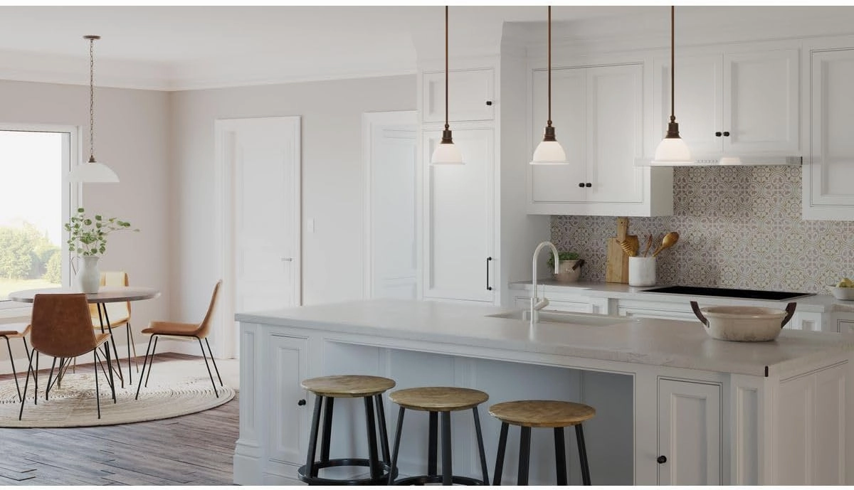 Progress Lighting P5078-20 1-Light Stem-Hung Mini-Pendant with White Etched Glass, Antique Bronze