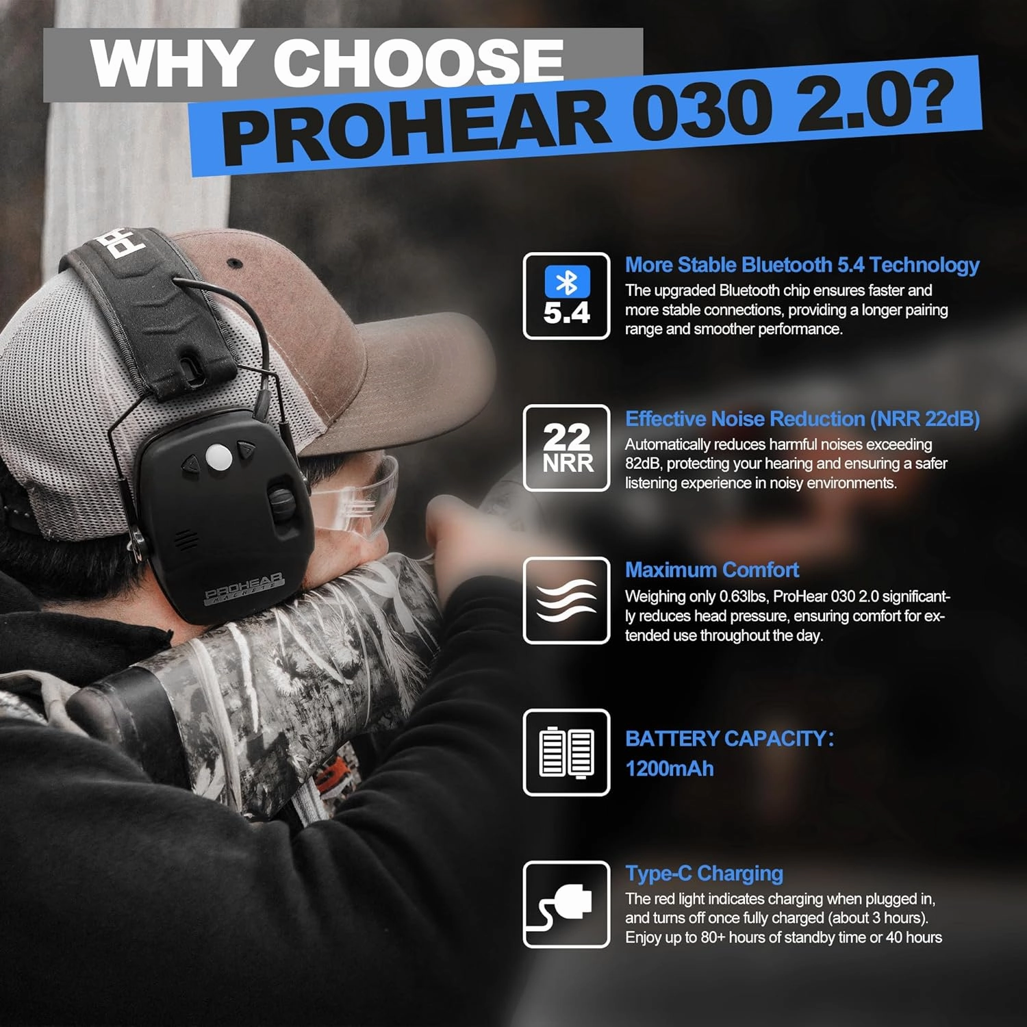 PROHEAR 016 Ear Protection Safety Earmuffs for Shooting Noise Reduction Slim Passive Hearing Protector