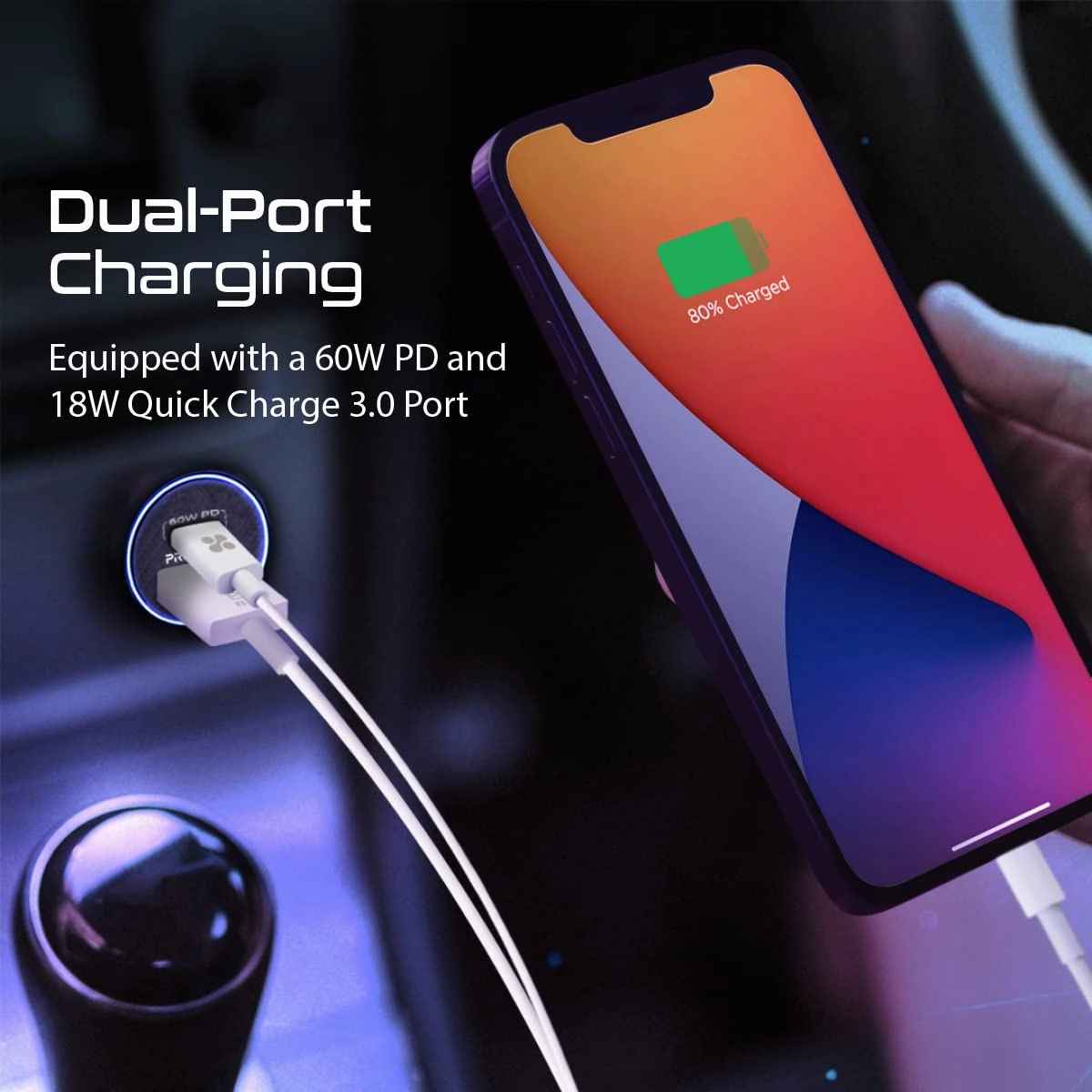 Promate Bullet-PD60 RapidCharge™ Mini Car Charger with 60W Power Delivery & Quick Charge 3.0 - Charge Laptop