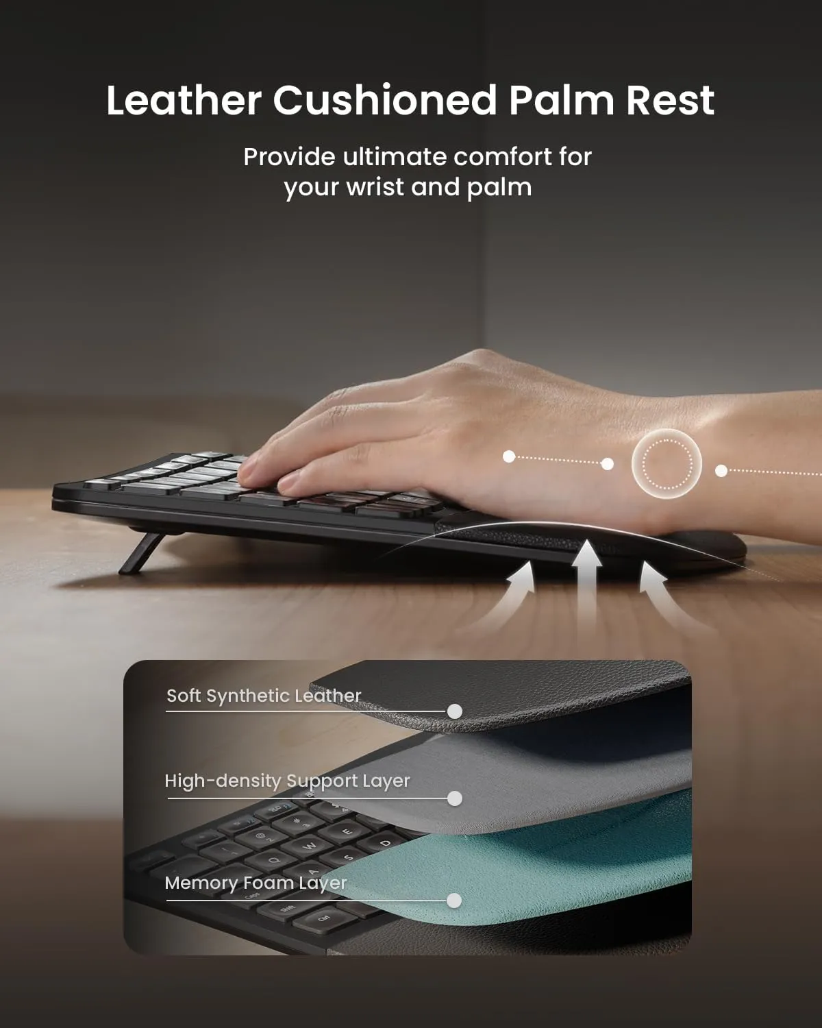 ProtoArc Ergonomic Wireless Keyboard Mouse, EKM01 Plus Full Size Ergo Bluetooth Keyboard Mouse Combo, Split Design, Wrist Rest, Multi-Device, Rechargeable, for Windows/Mac OS - Black