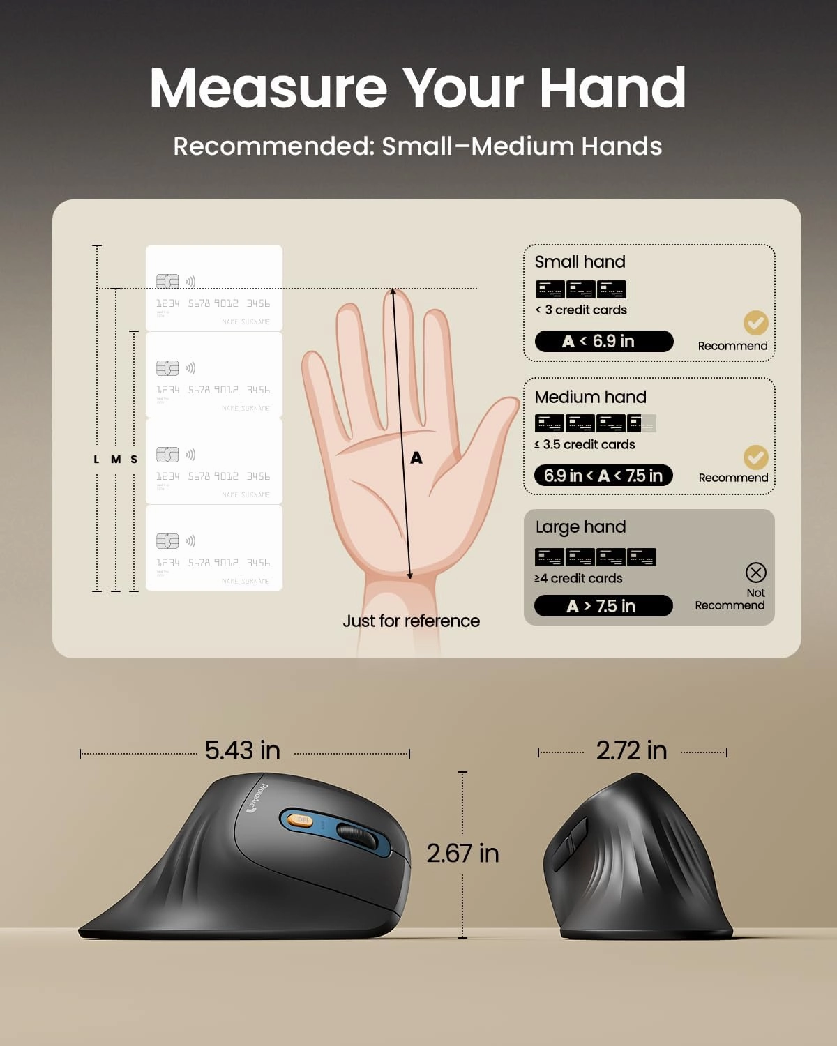 ProtoArc Ergonomic Vertical Mouse, EM11 NL Rechargeable Wireless Mouse Bluetooth, Ergo Mice with 3 Multi-Device for PC/Notebook/Laptop, 2.4GHz Optical Mice for Windows, Mac OS, Blue