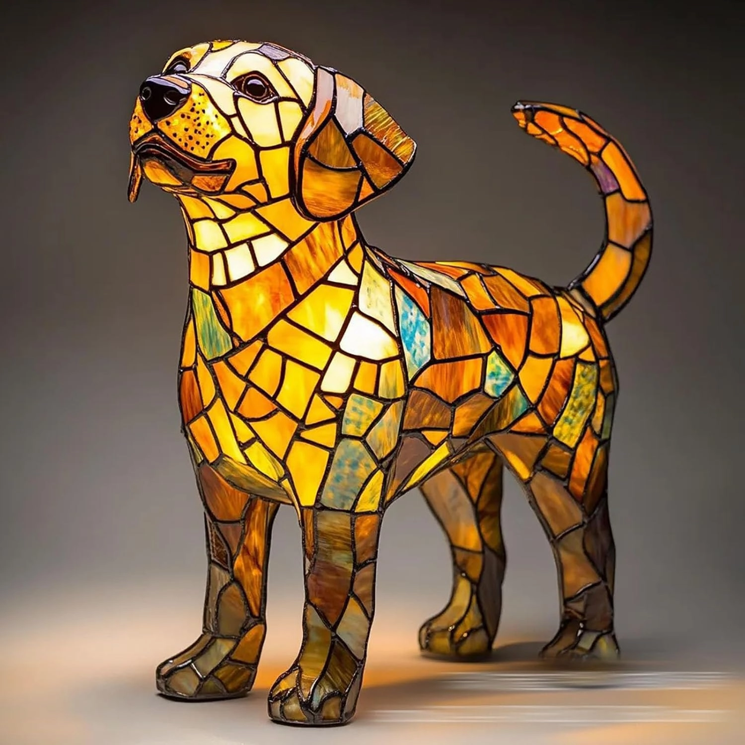 Pubyfun Glowkitty, Cat Lamp Stained Glass, Cat Lamp, Sherum Glowkitty, Stained Resin Night Light, 3D Cute Pet Led Table Lamps for Pet Lovers (Labrador)