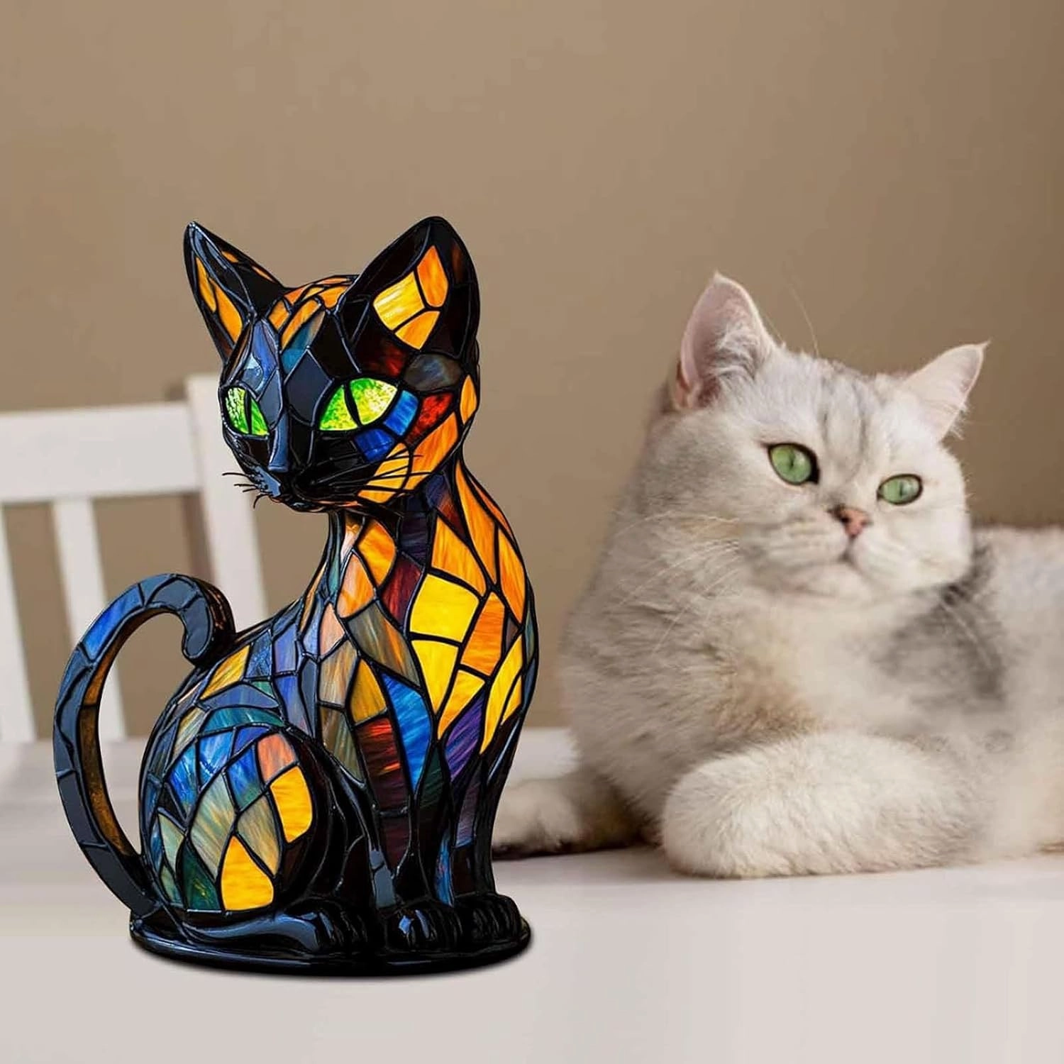 Pubyfun Glowkitty, Cat Lamp Stained Glass, Cat Lamp, Sherum Glowkitty, Stained Resin Night Light, 3D Cute Pet Led Table Lamps for Pet Lovers (Labrador)
