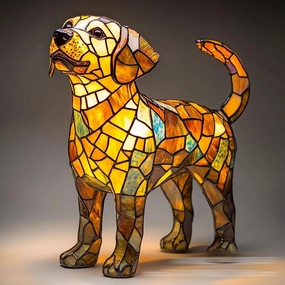 Pubyfun Glowkitty, Cat Lamp Stained Glass, Cat Lamp, Sherum Glowkitty, Stained Resin Night Light, 3D Cute Pet Led Table Lamps for Pet Lovers (Labrador)