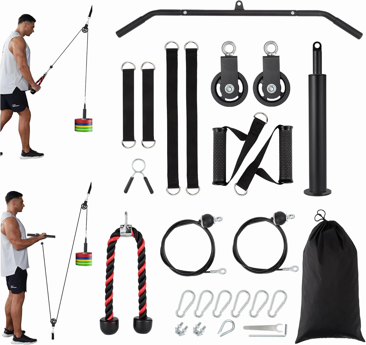 Pulley System Gym, Cable Weight Pulley Attachments for Home Gym LAT Pulldown, DIY Home Gym for Forearm, Shoulder, Strength Training