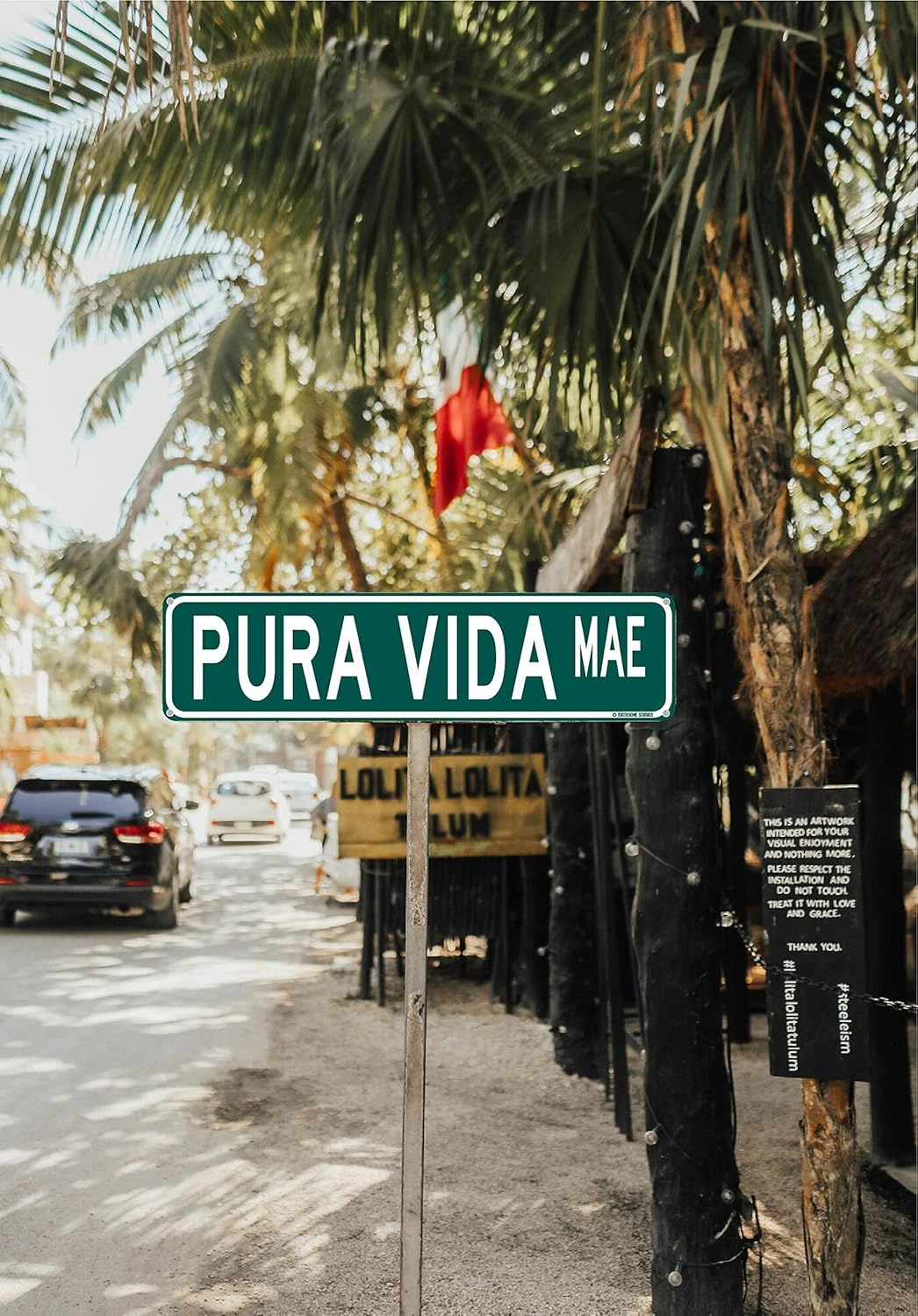 Pura Vida Mae Costa Rica Theme Street Sign 16" x 4" Funny Tin Sign Beach Surfer Theme Tico Tica Pride Shore Home Indoor Outdoor Pool Deck Decor (PuraVidaStreet)