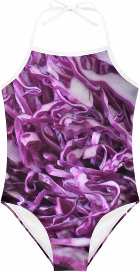 Purple Cabbages Girls One Piece Swimsuits Beach Bathing Suit Little Kids Cute Quick Dry Swimwear 1-10 Years