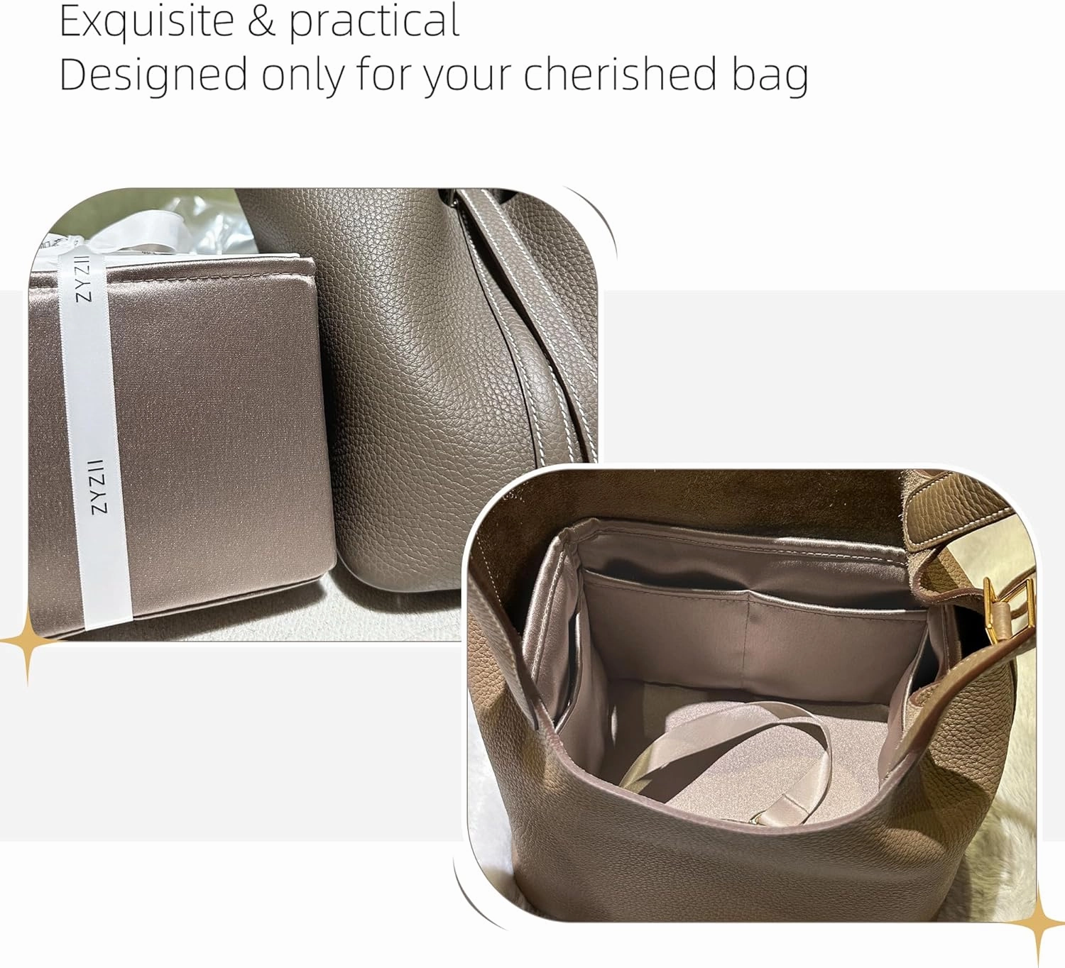 Purse Organizer for Picotin 18/22,Silky Smooth Insert,Lightweight Inside Bag,Luxury Handbag Storage(Picotin 22,Etoupe Grey)
