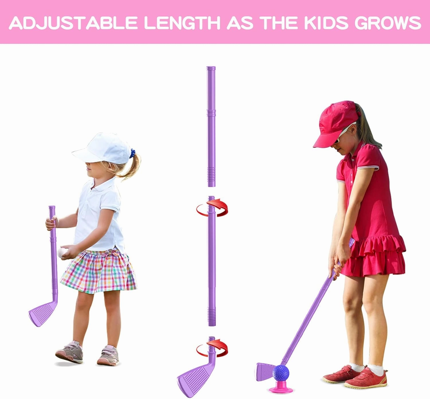 QDRAGON Kids Toddler Golf Clubs Set with 8 Balls, Putting Mat, 4 Golf Sticks, 2 Practice Holes and Golf Cart with Wheels, Indoor Outdoor Sport Toys Gift for Girls Ages 3 4 5 , Pink
