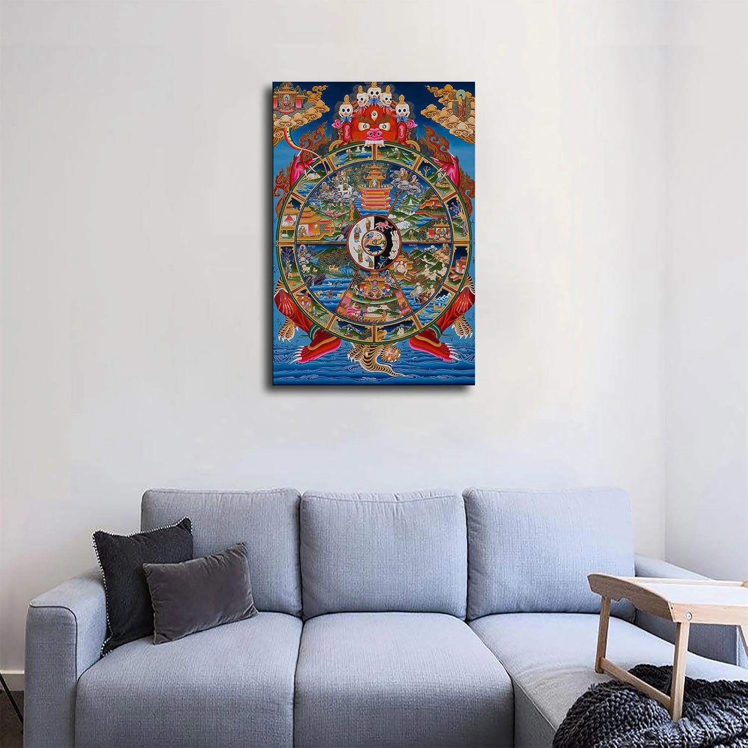 QqLAdy Tibetan Wheel of Life Religious Poster Canvas Wall Art Modern Home Living Room Office Bedroom Decor (16X24inch,Unframed)