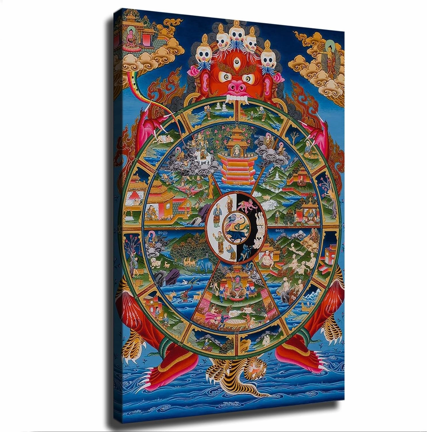 QqLAdy Tibetan Wheel of Life Religious Poster Canvas Wall Art Modern Home Living Room Office Bedroom Decor (16X24inch,Unframed)