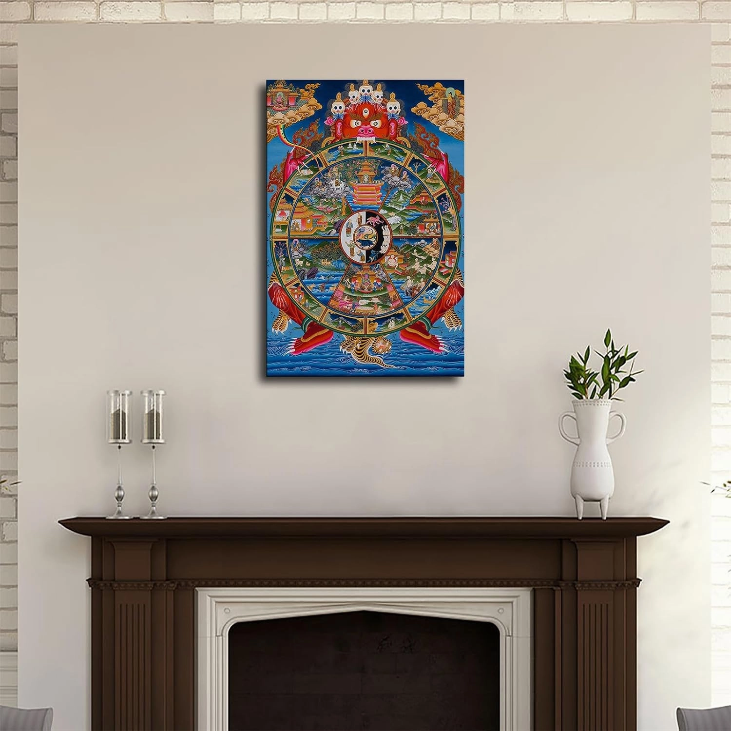 QqLAdy Tibetan Wheel of Life Religious Poster Canvas Wall Art Modern Home Living Room Office Bedroom Decor (16X24inch,Unframed)
