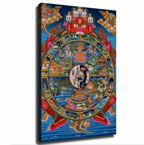 QqLAdy Tibetan Wheel of Life Religious Poster Canvas Wall Art Modern Home Living Room Office Bedroom Decor (16X24inch,Unframed)