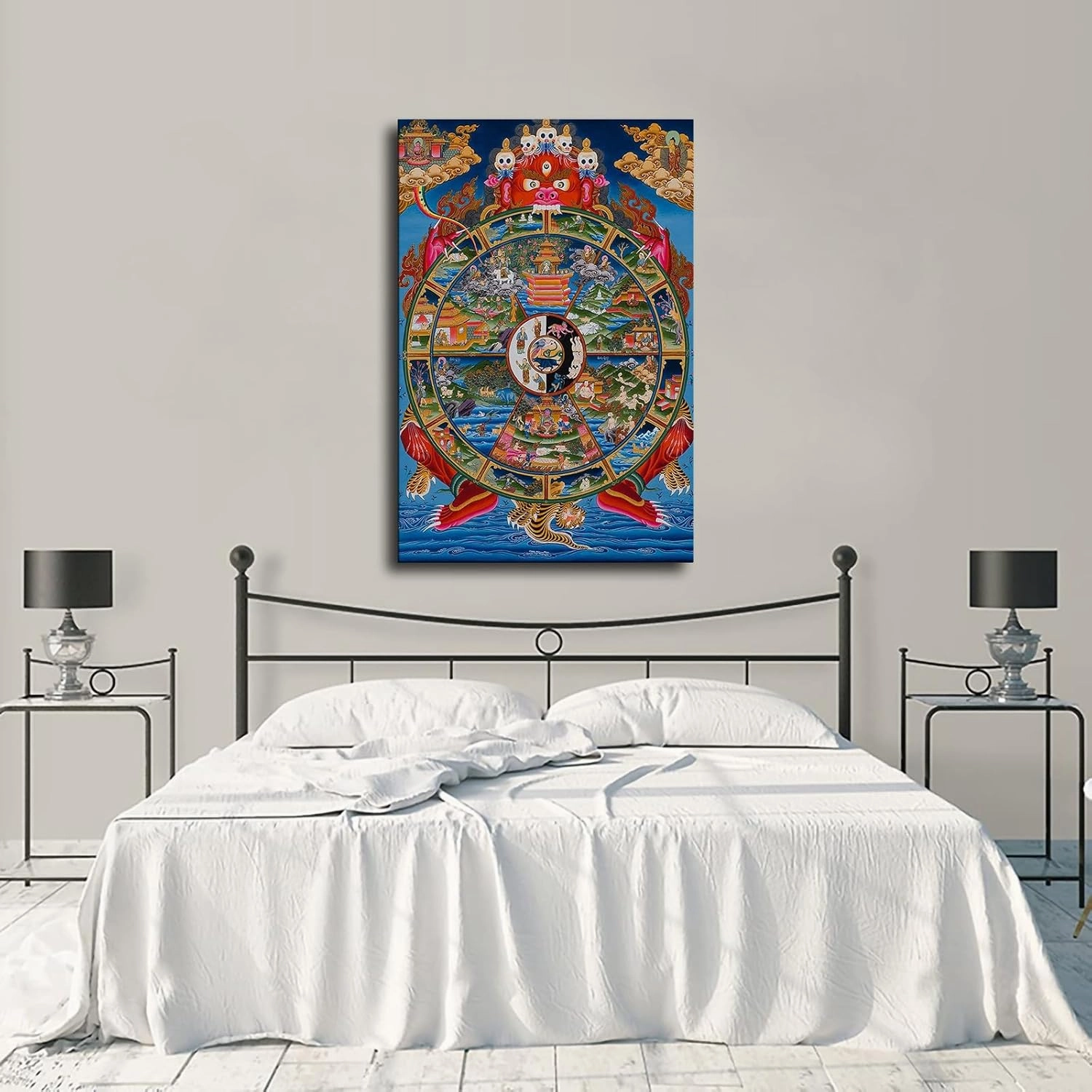 QqLAdy Tibetan Wheel of Life Religious Poster Canvas Wall Art Modern Home Living Room Office Bedroom Decor (16X24inch,Unframed)