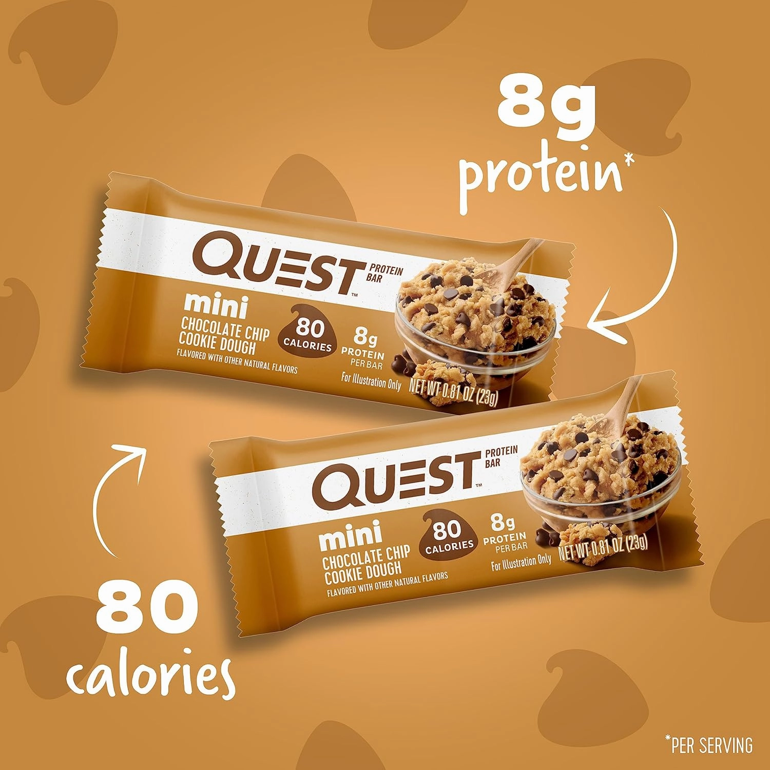 Quest Nutrition Mini Chocolate Chip Cookie Dough Protein Bars, 8g Protein, 1g Sugar, 2g Net Carbs, Gluten Free, 14 Count